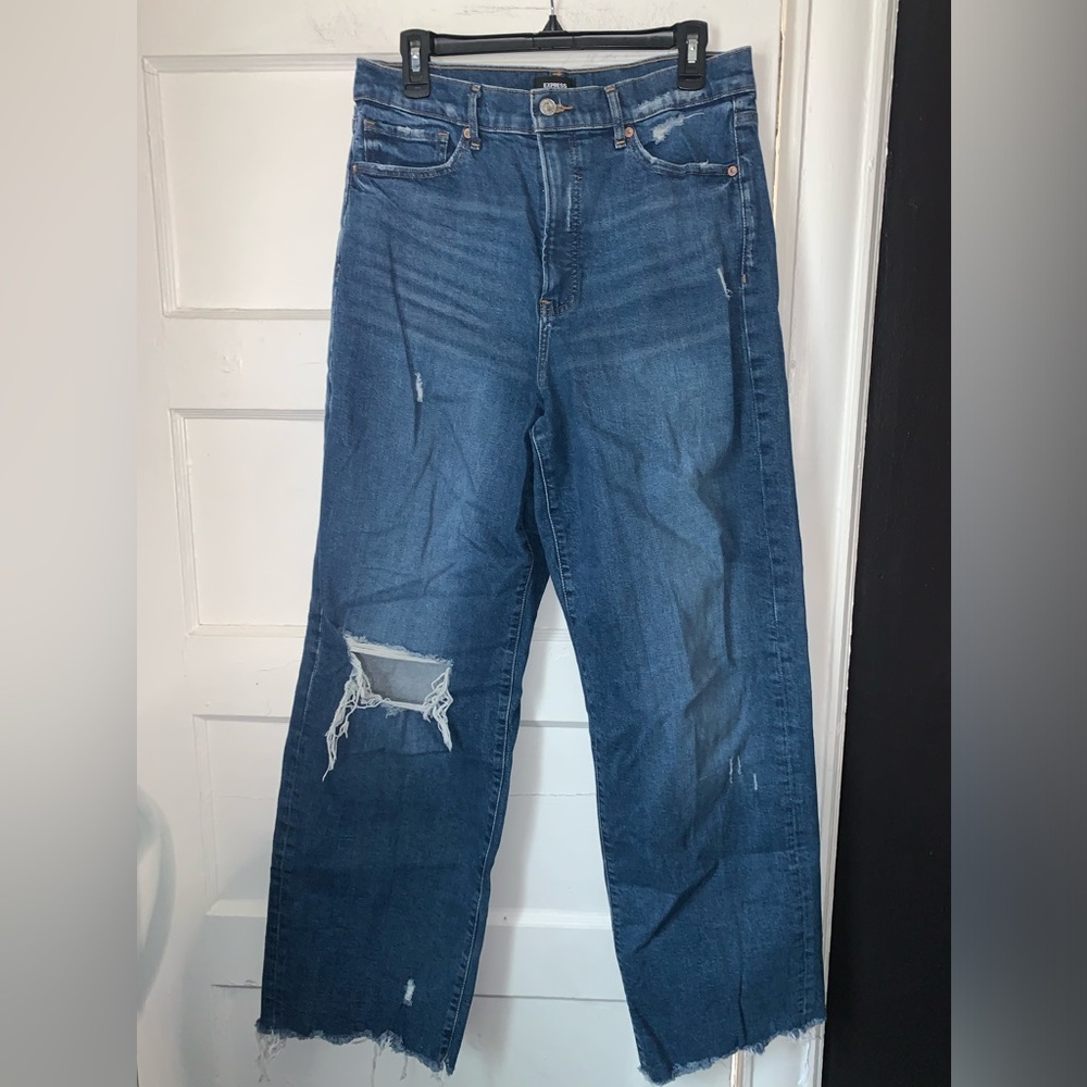 Express Blue Distressed Flare Jeans